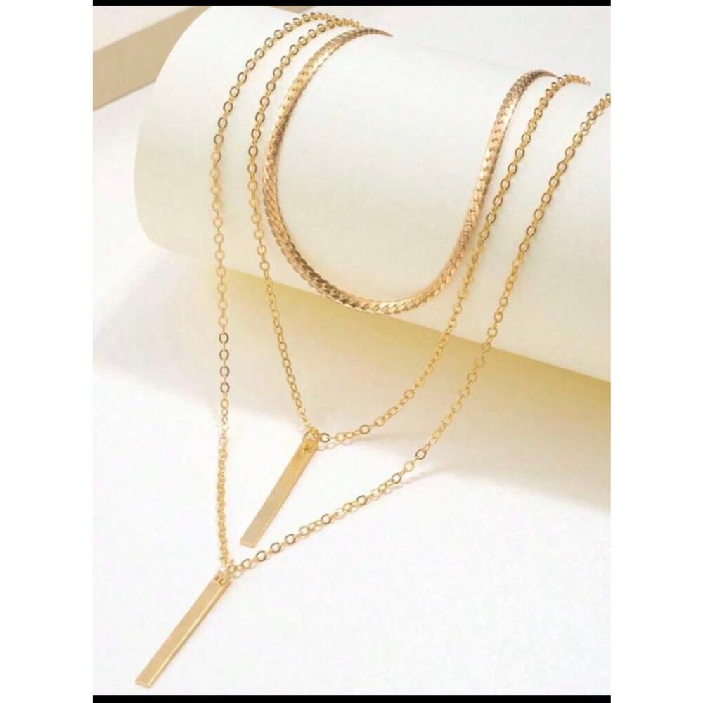 Minimalist Gold Layered Bar Necklace Long Pendant Choker Necklace Boho Chic